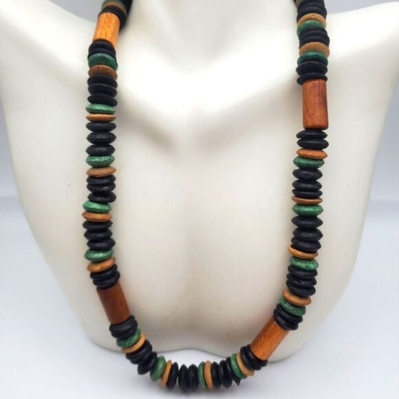 Wooden native‎ spacer beaded necklace - Picture 1 of 2